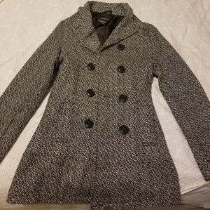 Black, grey, silver wool blend dress coat